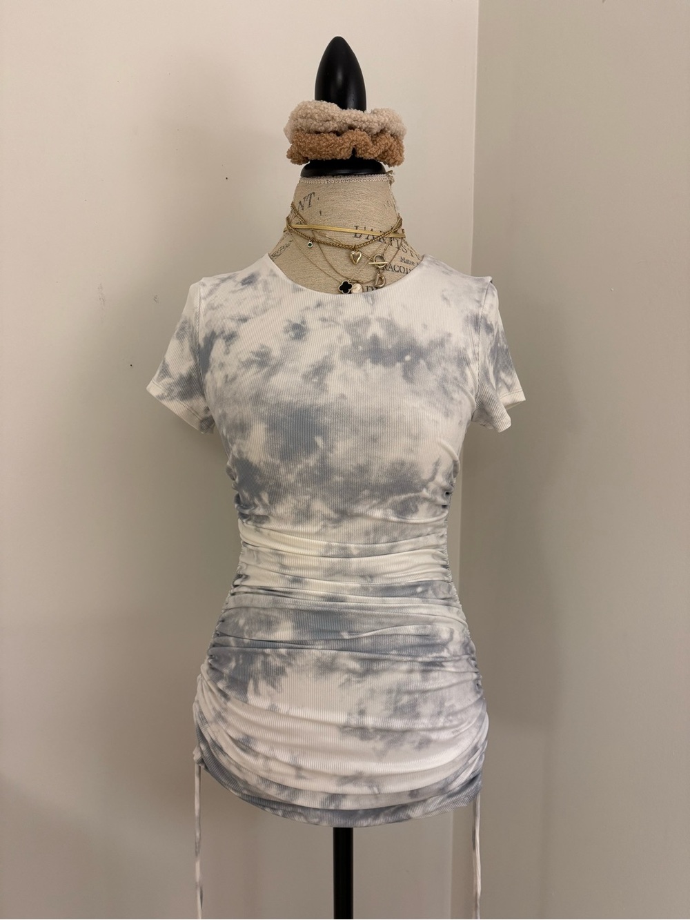 Princess Polly Ruched Tie-Dye Short Sleeve Tee - White & Gray